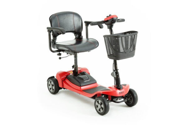A Lithilite Scooter mobility scooter in red and black.