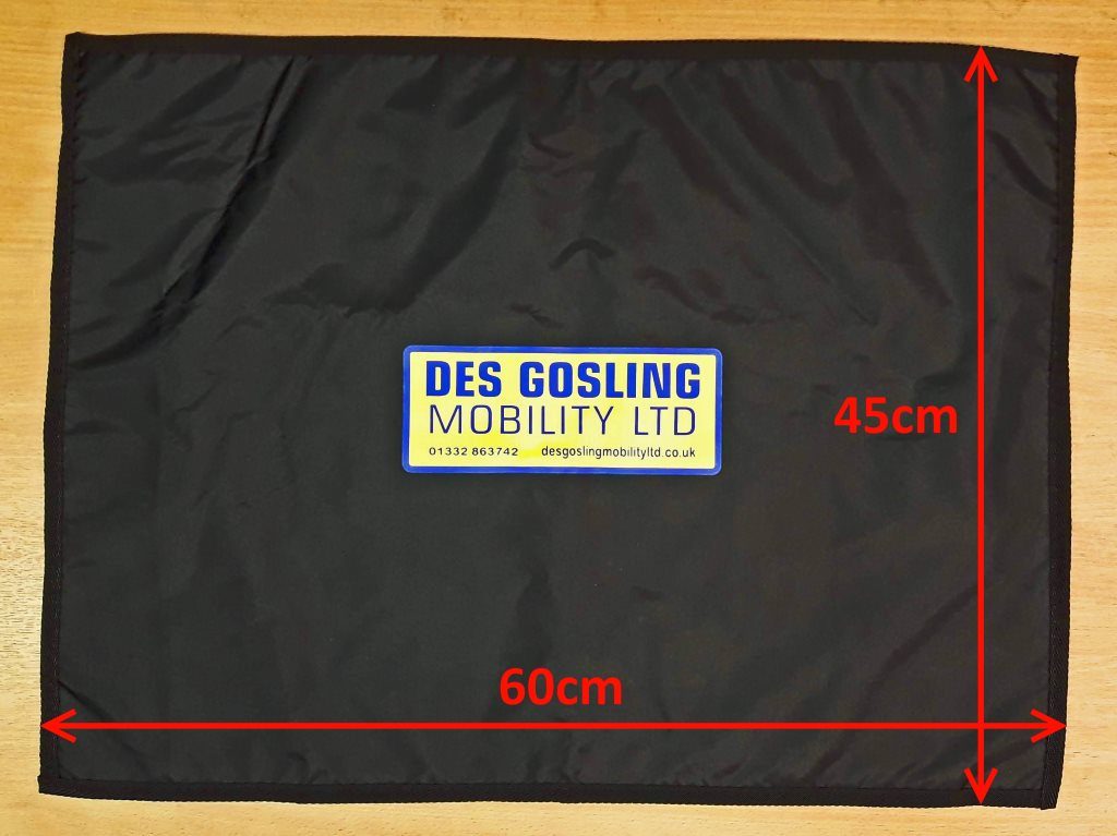A small rectangular fabric sill protector laid out flat on a wooden surface with annotated red arrows showing the dimensions.