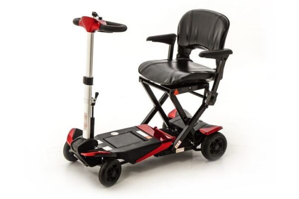 A red and black Monarch Smarti mobility scooter.