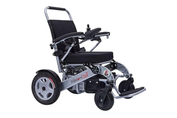 A Freedom Chair A08L electric wheelchair with a silver frame and black trim.