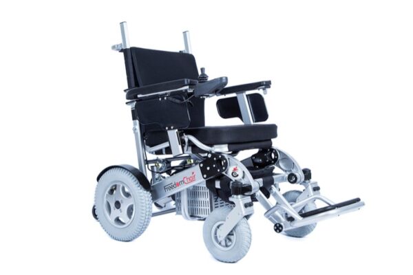 A Freedom Chair A09 electric wheelchair with a silver frame and black trim.