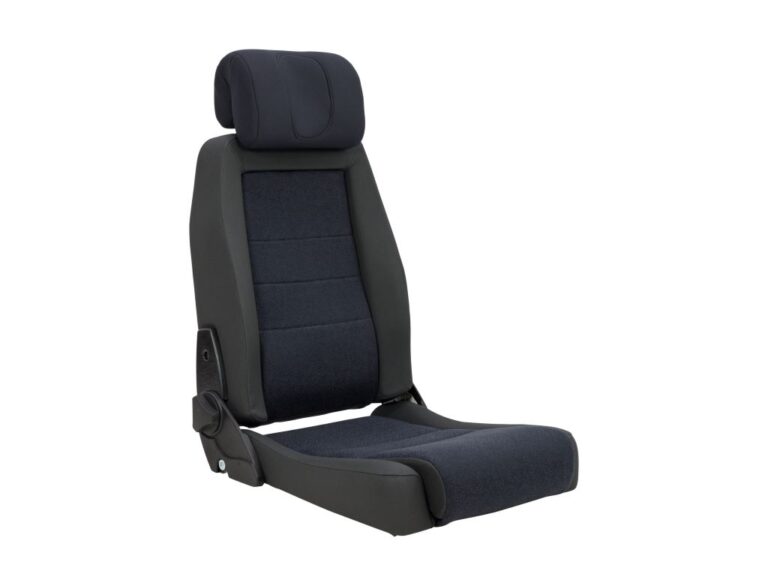 The BEV Seat is a simple fabric covered car seat, shown against a white background.