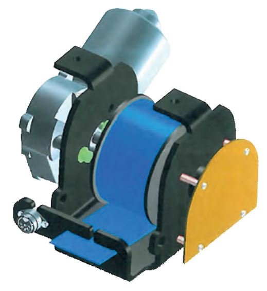 A computer generated image of the motor unit of the wheelchair winch assist.