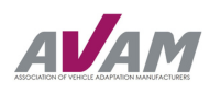 The letters AVAM anachronize the "Association of Vehicle Adaptation Manufacturers" in grey, with the V in violet and slightly larger.