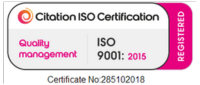 Citation ISO Certification award for iso 9001 dated 2015.
