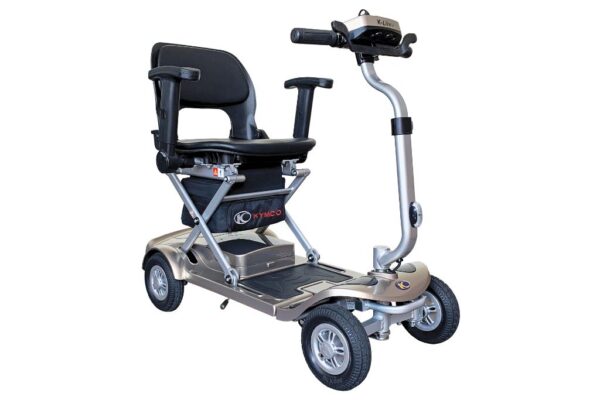 A Kymco K Lite F/FE electric mobility scooter in a metallic beige and silver.