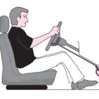 Diagram of seating position with the hinged pedal folded, in hand control driving position.