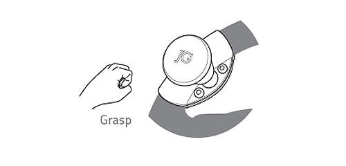 A diagram showing the hand position that the ball grip best supports, a grasping hand in a doorknob turning position.