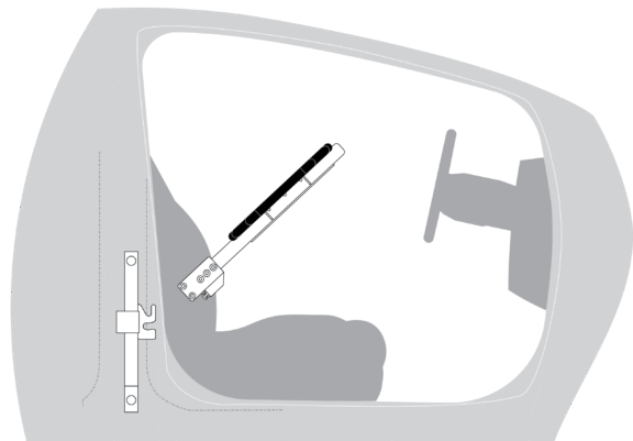 Diagram of transfer plate being moved into attachment point at 45 degrees, from a side view.