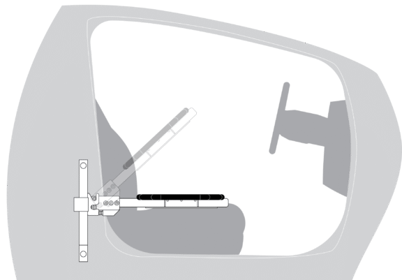 Diagram of transfer plate being rotated into position, from a side view.